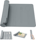 Utensil Box, Tableware Silicone Portable Box Silverware mat, Suitable for Kitchen Utensils, Portable Outdoor Camping Spoon Fork Utensils Storage mat (Gray)