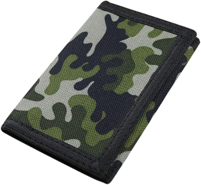 NEICY RFID Blocking Canvas Wallet for Men and Women - Camo Trifold Outdoor Sports Wallets with Magic Sticker for Teen Kids (Camo Green)
