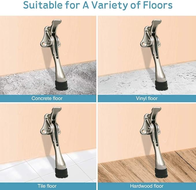 Door Stopper, One-Touch semi-Automatic Metal Door Stopper, with Non-Slip Rubber Tip for Wood, Concrete, Tiled, and Carpeted Floors (4inch x 2pack, Dark Grey)