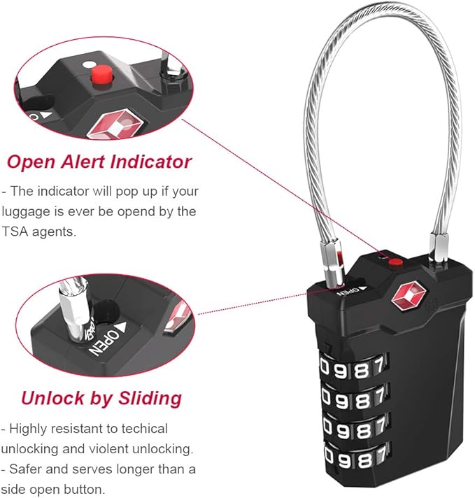 ZHEGE TSA Luggage Locks, Travel Locks for Suitcase with Inspection Open Alert, TSA Locks for Luggage 4 Digit for Backpack, Baggage, White Number Padlock for Locker (2 Pack, Silver)