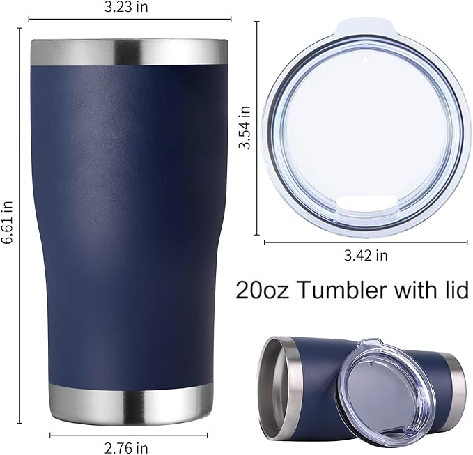 DOMICARE 20oz Tumbler with Lid Stainless Steel Tumblers Bulk, Double Wall Vacuum Insulated Coffee Travel Mug Powder Coated Tumbler, 4 Pack Navy