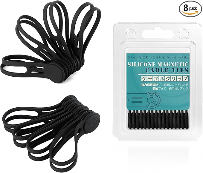 Silicone Magnetic Cable Ties, 4.72 Inch Upgraded Cord Ties With Magnet Cable Strap Cord Wrap For Travel Phone USB Charging Cable Management (8-Pack, Black)