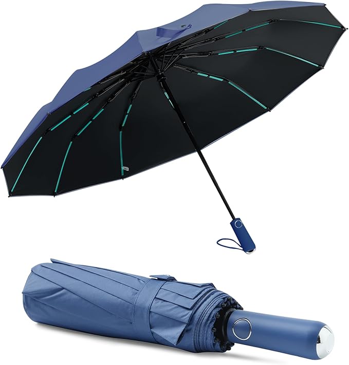 Large Double-Ribs Umbrella Automatic Folding Umbrella for Women Men, Travel, UPF 50+ UV Protection