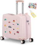 20" Ride-On Travel Suitcase for Kids, Cute Ear Toddler Carry on Luggage with Spinner Wheels, Children Rolling Trolly Luggage with Combination Lock (Pink)