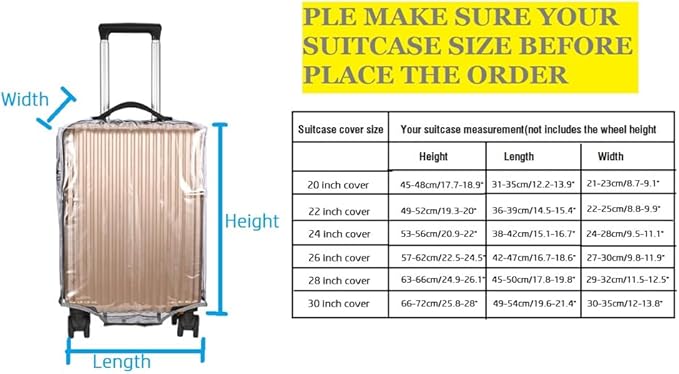 3PCS Clear PVC Suitcase Cover Protectors Thicken Luggage Coves Full Transparent Waterproof for Wheeled Suitcases (20"+24"+28")