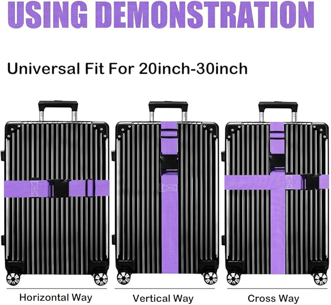 Luggage Straps for Suitcases TSA Approved-2 Pack Bright Personalized Luggage Belt Strap for Suitcase/Carry On Bag Luggage Accessories for Travel (Violet)