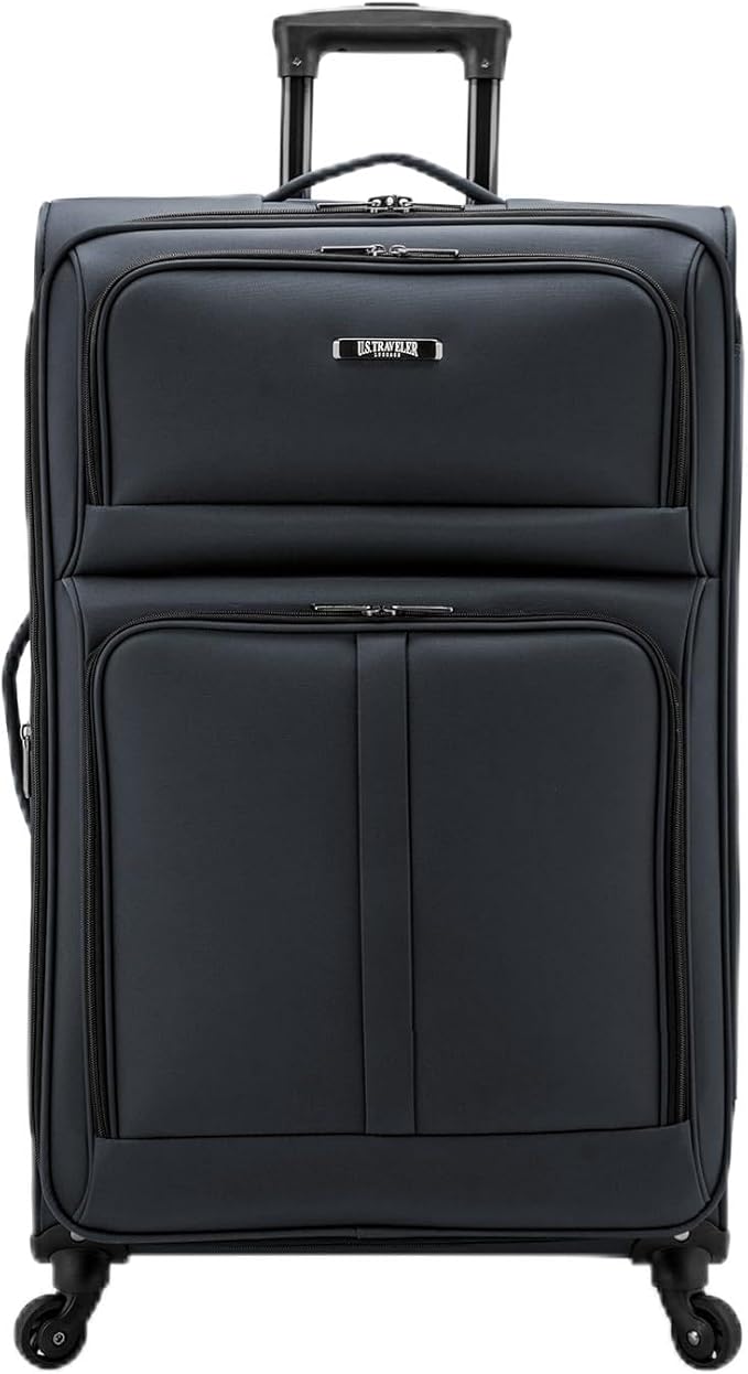 U.S. Traveler Anzio Softside Expandable Spinner Luggage, Dark Grey, Checked-Large 30-Inch