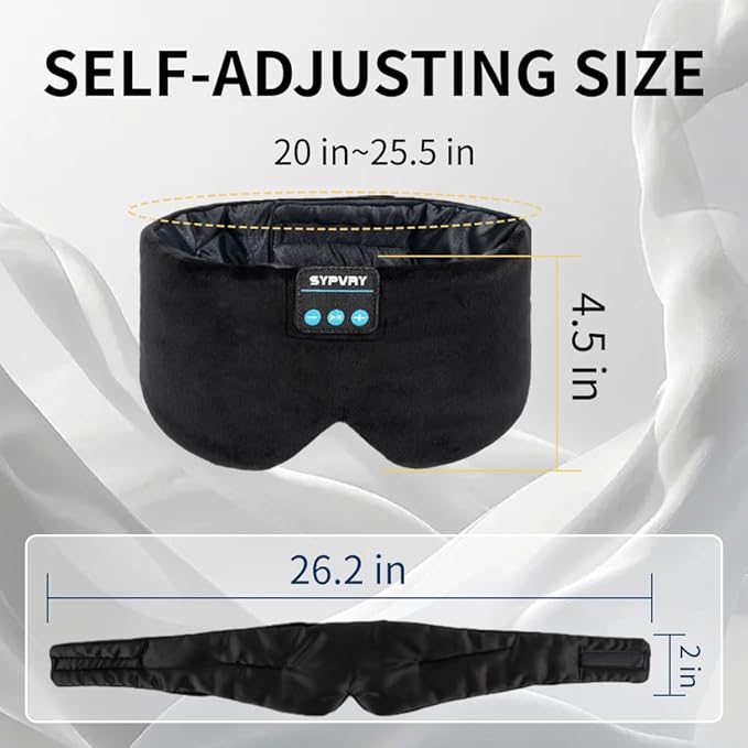 Sleep Mask Bluetooth 5.4 Headphones Soft Wireless Headband Eye Mask Blackout with Microphone (Black M)