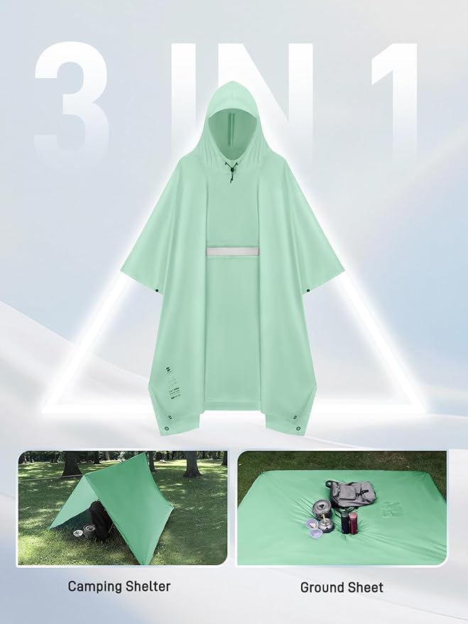 SaphiRose Extra Thick Hooded Rain Poncho Double Layer Waterproof Raincoat Jacket for Men Women Adults