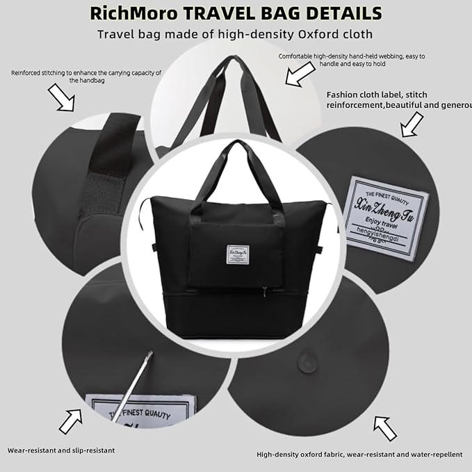 Large Capacity Foldable Travel Bag, Expandable lightweight Carry on Bag, Dry with Wet Separation Spor Duffel Bags