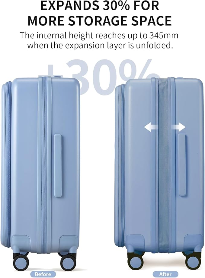 aji Expandable Top Open Carry On Luggage 22x14x9 Airline Approved, 20 Inch Hard Shell Carry On Suitcase with Spinner Wheels,Travel Small Luggage for Women Men,Blueberry Blue