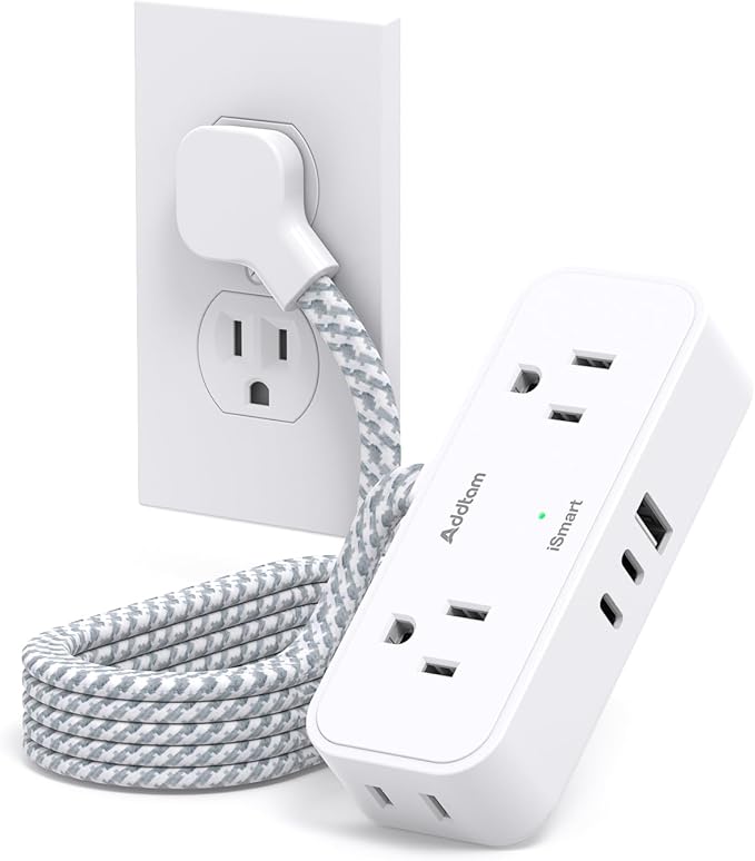 Travel Essentials, 6 Ft Power Strip with 4 Outlets and 3 USB Ports(2 USB C), Addtam Flat Plug Small Extension Cord,Non Surge Protector for Cruise Ship, Travel, Dorm Room Essentials, ETL Listed, White