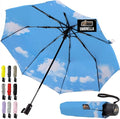 GORILLA GRIP Strong Stick Umbrella for Rain, Compact Travel One-Click Automatic Open Close, Lightweight, Portable, US Designed Reinforced Fiberglass Ribs, Wind Resistant, Easy Collapse, Sky Blue