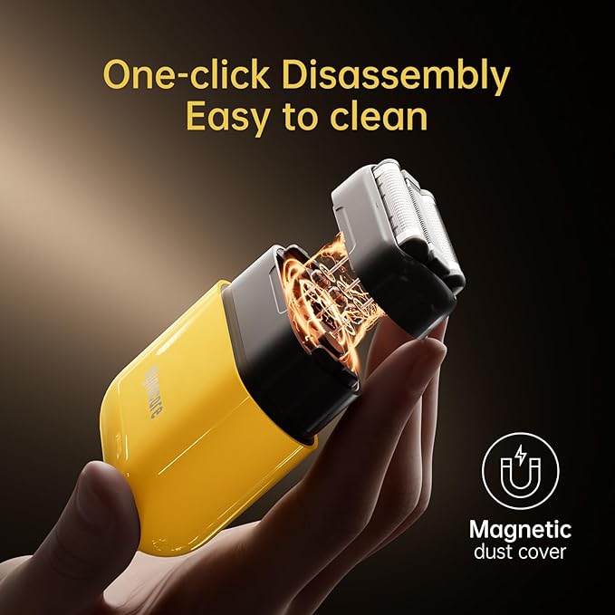 Mini Steel Electric Foil Shavers for Men: Upgraded Mini Electric Razor– Portable Travel Shaver with IPX7 Waterproof, Ultra-Long BatteryLife, and Triple Blade Technology Mini Razor (Sunburst Yellow)