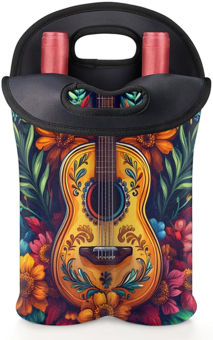 Neoprene Wine Tote, Bottle Carrier Gag Insulating Neoprene Thicker, Insulated Wine Bag for Travel Holds Two Bottles, Bottle Carrier Bags Protect the Bottles, Guitar