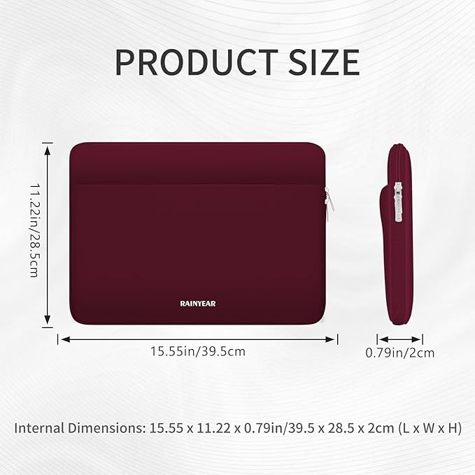 RAINYEAR Laptop Sleeve Case 15.6 Inch, Protective Portable Case with Front Pocket, Briefcase Handbag Computer Carrying Bag Laptop Bag Compatible for HP, Dell, Asus, Lenovo, Notebook, Red
