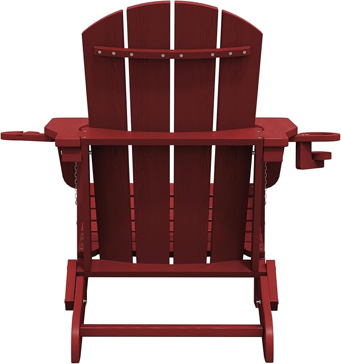 SERWALL Adirondack Chair with Cup Holders - Composite Adirondack Chairs Set of 2 HDPE Outdoor Chairs All Weather Use- Dark Red