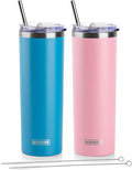 koodee 20 oz Tumbler with Lid and Straw-2 Pack Stainless Steel Insulated Coffee Tumbler Cup, Beach Cup Mug for Women/Men Diy Birthday Gift (Sky Blue-Pink)