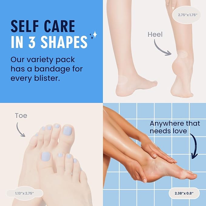 Dr. Frederick's Original Better Blister Bandages - 24 ct - Healing Blister Pads - Grab-N-Go - Water Resistant - 40% More Cushioning - Hydrocolloid - Feet, Toe, & Heel Blister Prevention - Spot Pack