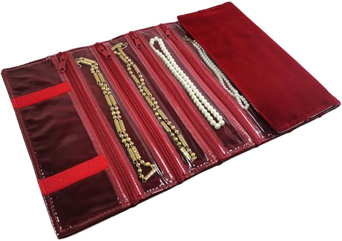 Travel Jewelry Roll Bag Portable Organizer Pouch With Grids&PVC Cover Storage Bags for Necklace, Bracelet, Bracelet,Ring, Badge, Pendant