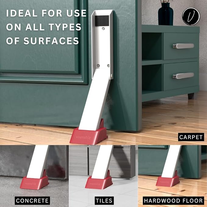 Door Stop, No Drill Door Stoppers - Kickdown Doorstop for Home, Glass Doors, & Outdoors, Easy to Install Doors with Self Adhesive Door Stopper, No Screw Flip Down Portable Door Stopper - White