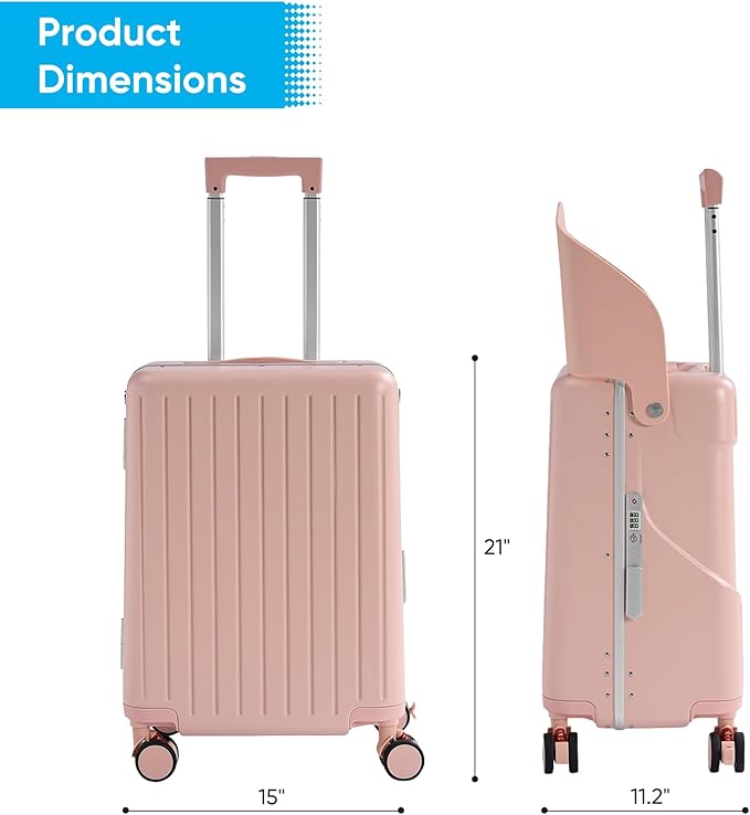 TABU 20" Ride-on Luggage with Seat For Kids & Adults，Carry On Hardshell Ride On Suitcase with 360° Lockable Spinner and TSA Lock, Pink