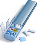 Vaydeer 7 Day Weekly Pill Organizer (Support 2 Times a Day), Metal Travel Pill Case, Large Capacity Daily Cute Pill Box for Supplements, Pills, Vitamins and Medication (Blue)