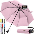 GORILLA GRIP Strong Stick Umbrella for Rain, Compact Travel One-Click Automatic Open Close, Lightweight, Portable, US Designed Reinforced Fiberglass Ribs, Wind Resistant, Easy Collapse, Pink