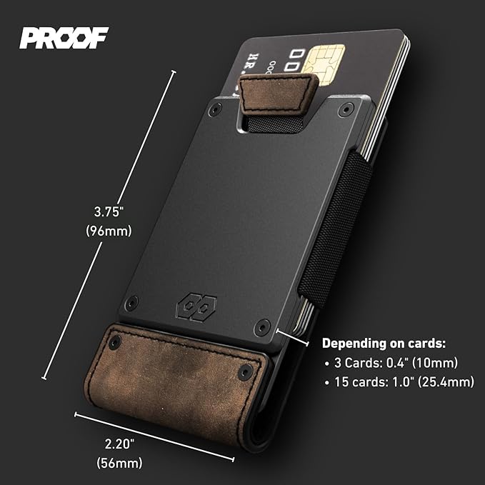 PROOF Wallet | Slim Minimalist Wallets for Men | Leather & Metal | RFID Wallet | Front/Back Pocket | Gift Box | Veteran Owned