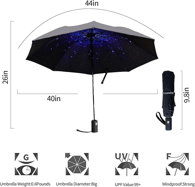 LLanxiry Compact Travel Umbrella, Mini Windproof Umbrellas for Rain & Sun, Small Lightweight Outdoor UV Umbrella, Portable Folding Umbrellas for Travel