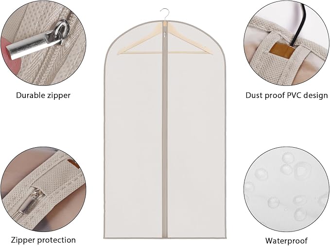 Zilink Suit Bags for Closet Storage and Travel 43" Hanging Storage Bags for Clothes Garment Bags for Storage, T-Shirt, Suits, Coats, Jackets - Beige, 8 Pack