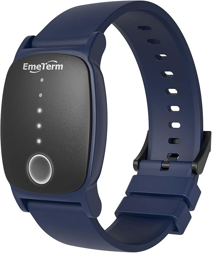 EmeTerm Explore FDA-Cleared Anti-Nausea Wristband IP67 Waterproof Morning Motion Sickness Relief Band Rechargeable Classic Strap Design Drug Free Non-drowsy Without Side Effects Navy Blue