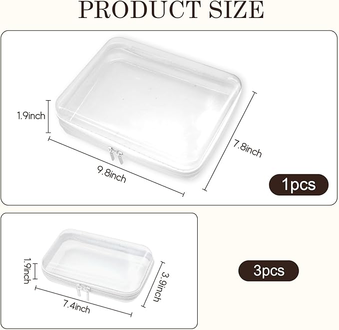 4PCS Clear Hard Zipper Case - Portable Organizer Pouches, Waterproof Plastic Cosmetic Bag,Travel Organizer Box for Cable, Make up Tools and Toiletries（White）