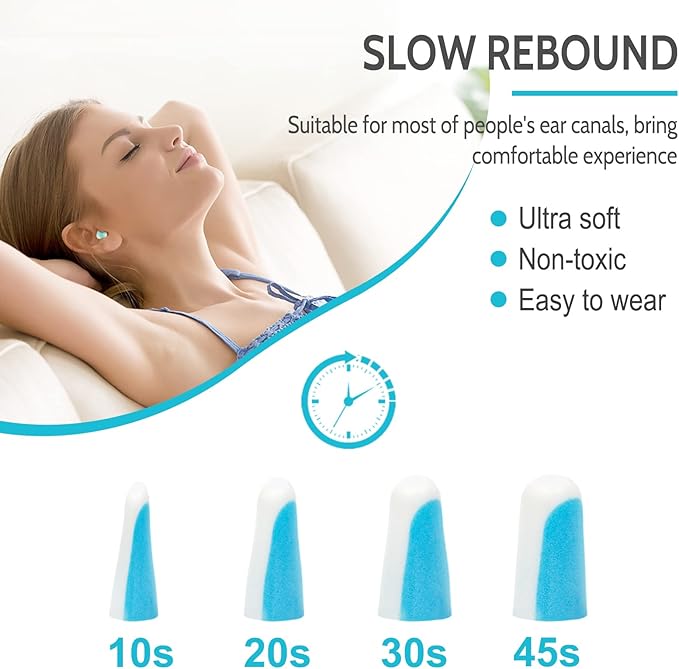LYSIAN Ultra Soft Foam Ear Plugs for Sleeping Noise Cancelling -10 Box Value Pack - 38dB Noise Reduction Earplug for Sleep,Snoring, Work, Plane Loud Noise, Sky White Blue