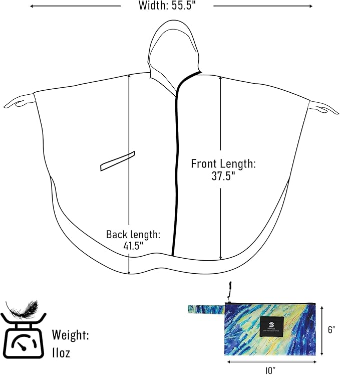 SaphiRose Rain Poncho Jacket Coat Hooded for Adults with Pockets