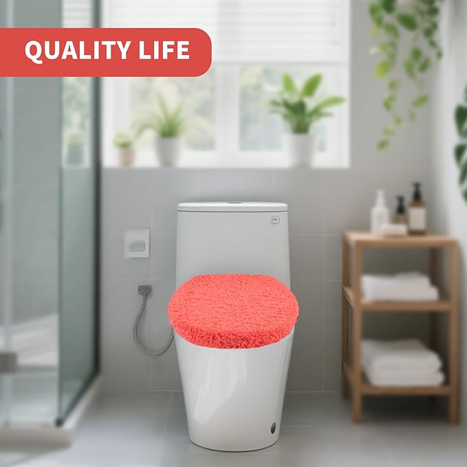 Microfiber Elongated Toilet Seat Cover 19.5"x 15" Machine Washable Solid Toilet Lid Cover Adjustable Rubber Backing Fits Most 18-19.5" L x 14-16" W Elongated Toilet Seat
