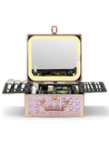 Qislee Makeup Box with A Detachable Lighted Mirror, Waterproof Travel Train Case, Cosmetic Organizer and Makeup Suitcase with Adjustable Dividers, Magnetic LED Mirror(Sparkling Pink)