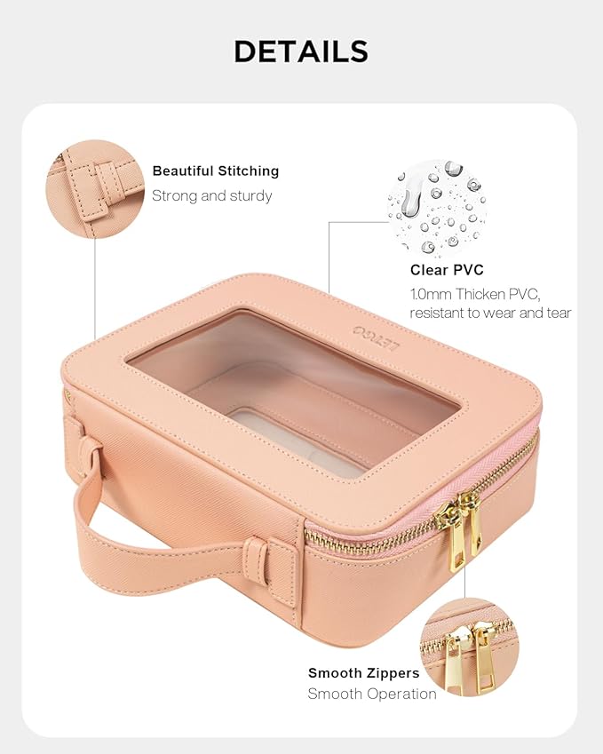LETGO Clear Makeup Bag Travel Cosmetic Case Transparent Toiletry Bag with Zipper, Portable Make Up Organizer Traveling Compact Car Bag for Essentials (A-Nude)