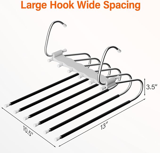 Upgraded Collapsible Pants Hangers Space Saving, 6 Layers Clothes Rack, Stainless Steel Multifunctional Closet Organizer, Non Slip Metal Hangers for Pants Jeans Skirts Trousers (4 Pack)