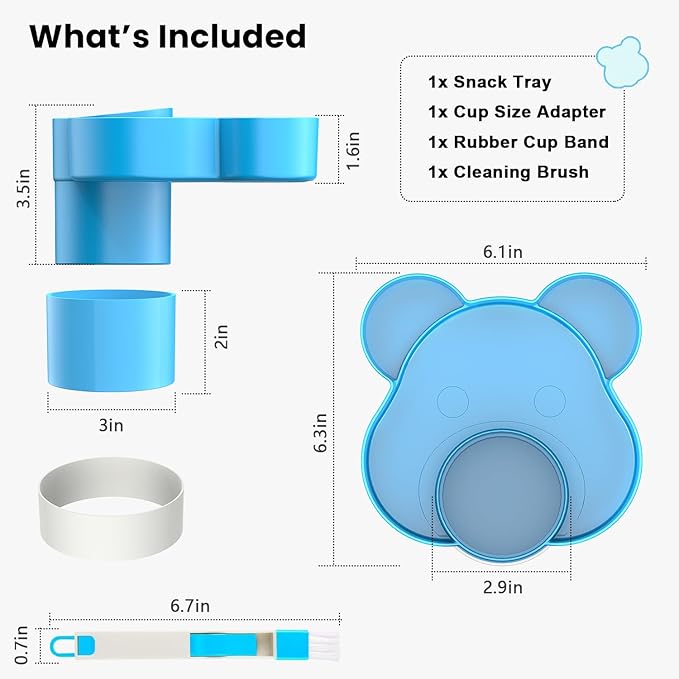 BlueOrigin Car Seat Snack Tray - Travel Tray for Kids Car Seat, Stroller, Booster and Anywhere with a Cup Holder, Toddler Road Trip Essentials Food Plate for Snacks, Toys, Entertainment (Blue)