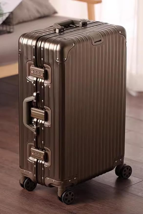 HotWay 24 Inch All Aluminum Checked In Luggage with Wheels, Hard Shell Zipperless Suitcase with TSA Locks, Silver Travel Luggage (22x14x9 Airline Approved), Gold