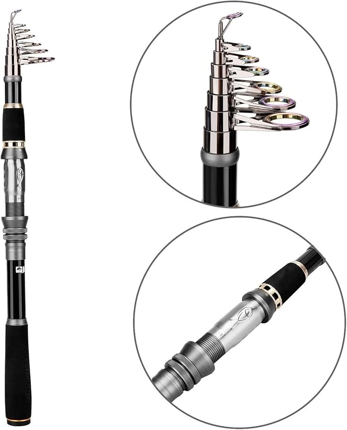 PLUSINNO Fishing Rod, Telescopic Fishing Rod and Reel Combo, Collapsible Travel Fishing Pole Rod Starter Kit, Carbon Fiber Fishing Rods and 12 +1 Bearings Stainless Steel, Fishing Gifts for Men Adults