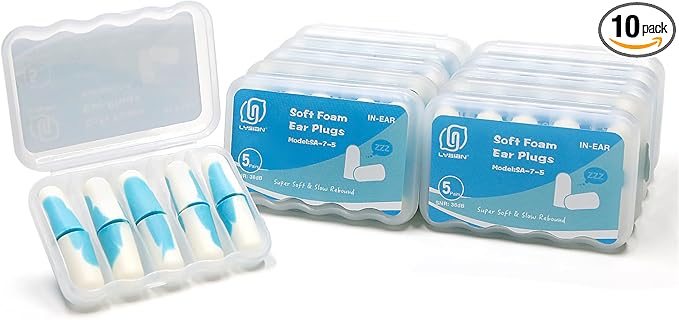 LYSIAN Ultra Soft Foam Ear Plugs for Sleeping Noise Cancelling -10 Box Value Pack - 38dB Noise Reduction Earplug for Sleep,Snoring, Work, Plane Loud Noise, Sky White Blue