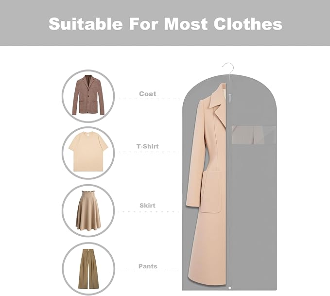 Garment Bags for Hanging Clothes, 45'' Suit Bag Cover for Storage and Travel, Dress Bags for Gowns Long, 2 Pack (Grey)