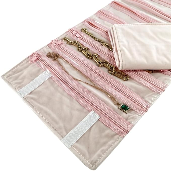Travel Jewelry Roll Bag Portable Organizer Pouch With Grids&PVC Cover Storage Bags for Necklace, Bracelet, Bracelet,Ring, Badge, Pendant