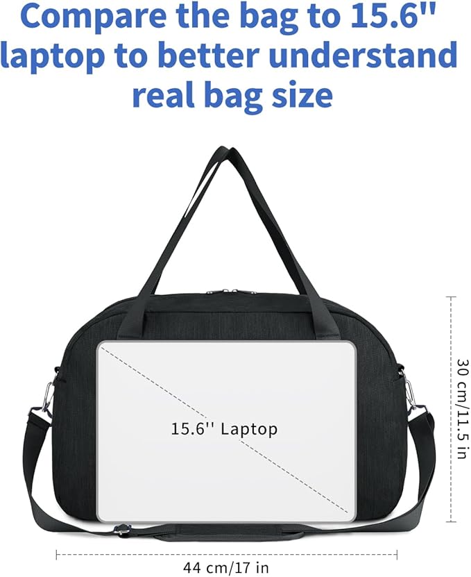 Narwey For Spirit Airlines Personal Item Bag 18x14x8, Small Duffle Bag for Travel, Duffel Bag for Traveling, Carry on Bag for Airplanes Underseat Overnight for Women and Men (Black)