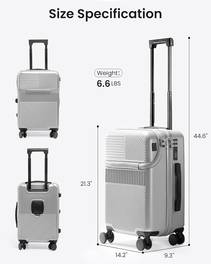 UrbanExplorer 20 Inch Carry-On Luggage with Front Opening, Cup Holder & USB Port, Lightweight ABS+PC Hardshell Spinner Suitcase, Airline Approved, 360° Wheels, Wine Red
