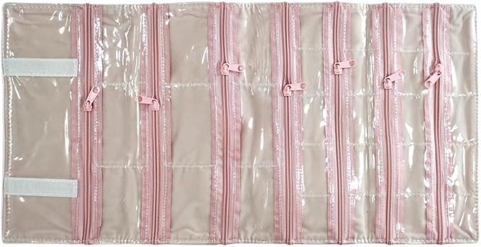 Travel Jewelry Roll Bag Portable Organizer Pouch With Grids&PVC Cover Storage Bags for Necklace, Bracelet, Bracelet,Ring, Badge, Pendant
