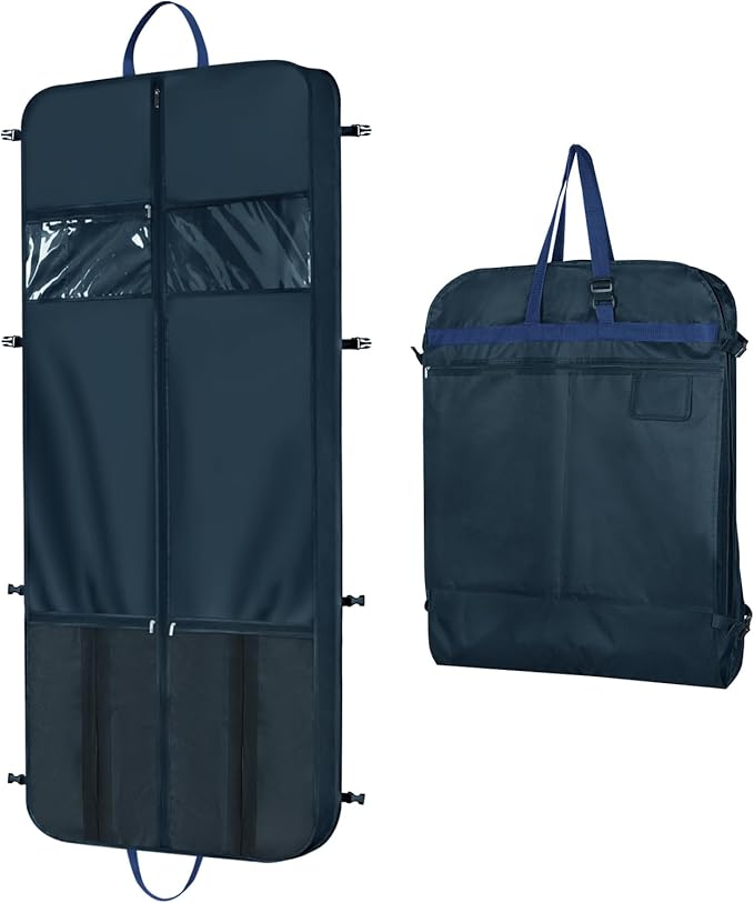 Zilink 60" Garment Bags for Travel Dress Travel Bag for Closet Storage Fur Coat Storage Bag with Adjustable Handles and Stable Buckles for Suits, Dresses, Navy Blue