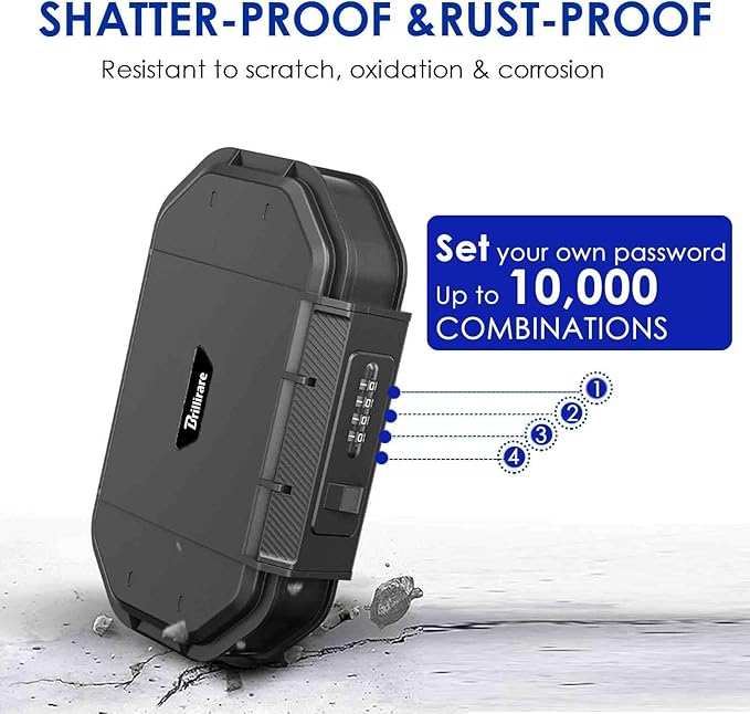 Waterproof Lock Box, Portable 4-Digit Combination Safe Boxes with Removable Cable, Anti-Theft Small Security Lockbox, Resettable Code Cash Case, Outdoor Key Hider for Travel, Gym, Hotel, Dorm, Beach